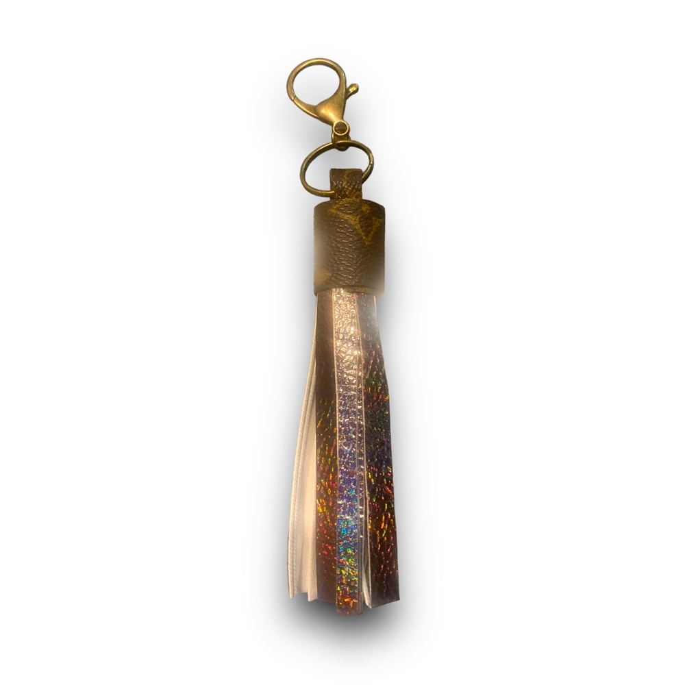 LV bag keychain with unbranded tassels and hardware